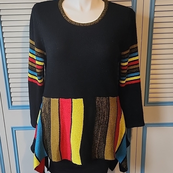 Kaktus Colorful Striped Asymmetrical Sweater - Picture 1 of 12